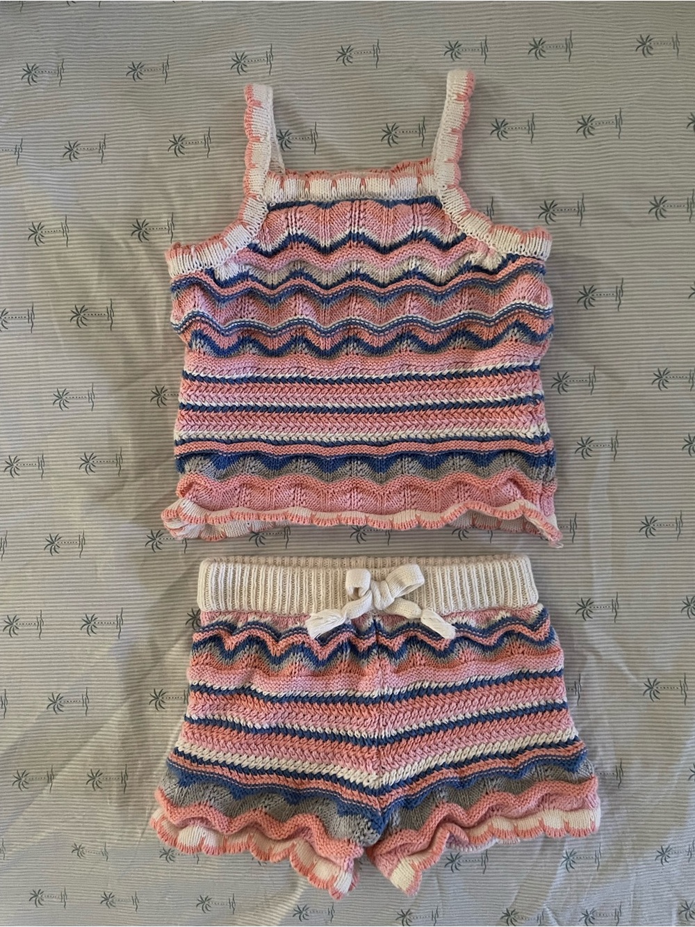Sincerely Jules baby girl pink, blue, and cream striped knit set size 18 m